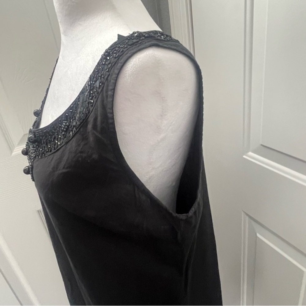 Cejon Black Cotton Beaded Neckline Sleeveless Dress Women M/L Minimalist Goth - Picture 3 of 9
